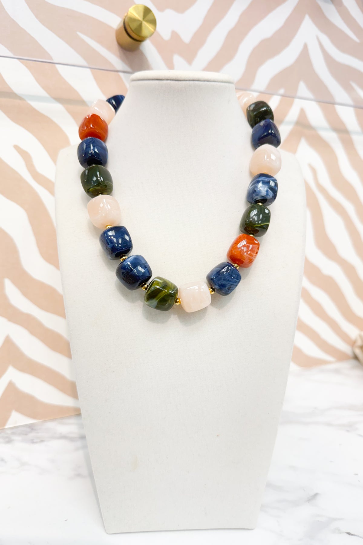 Square Marble Beaded Necklace in Fall Multicolor