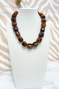 Square Marble Beaded Necklace in Brown