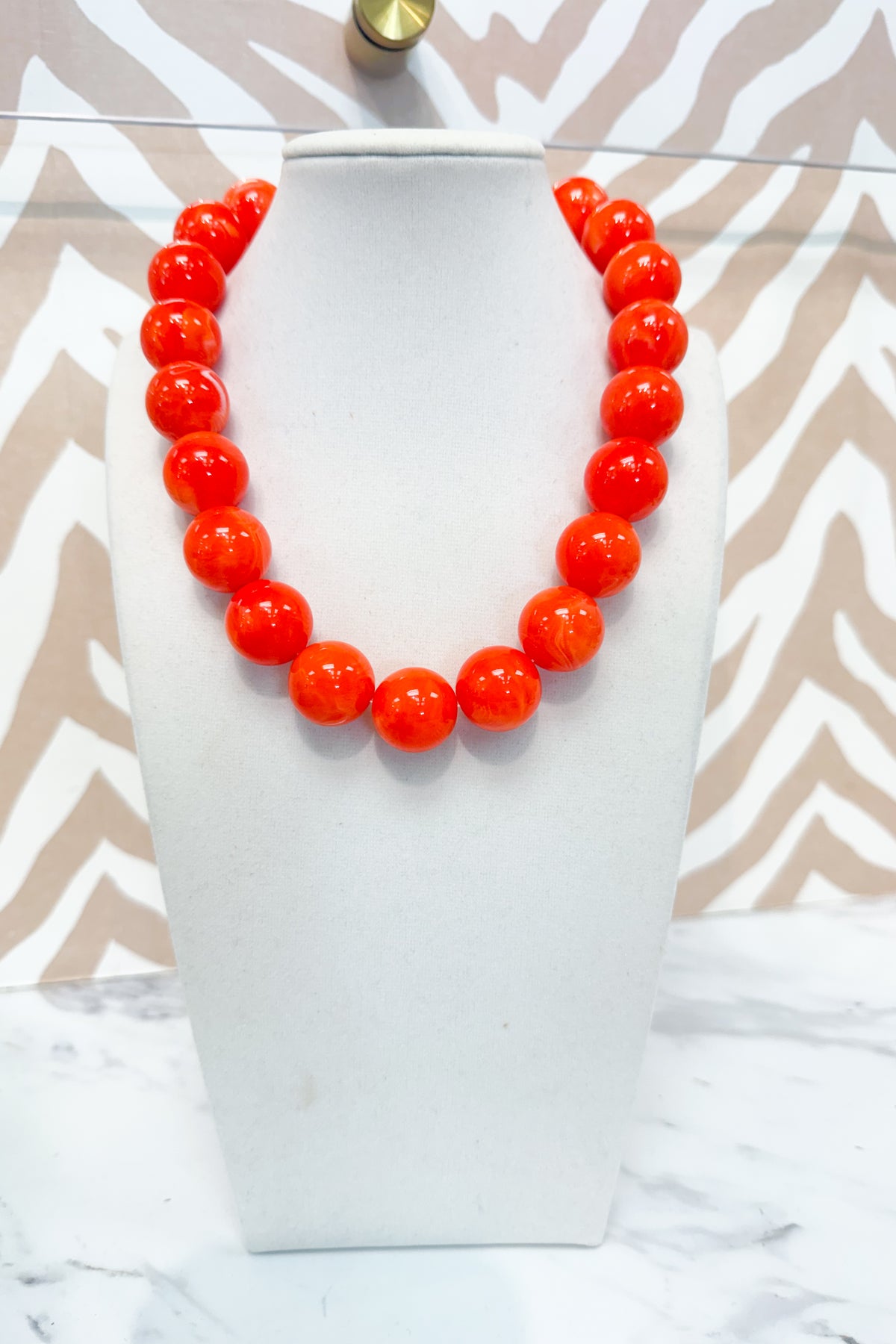 Circle Marble Beaded Necklace in Orange