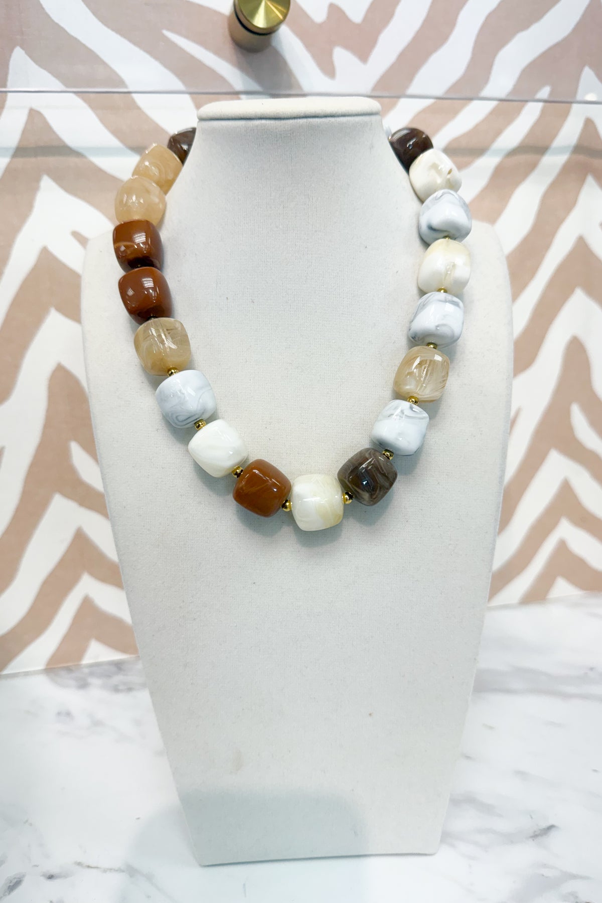 Square Marble Beaded Necklace in Netural Mix