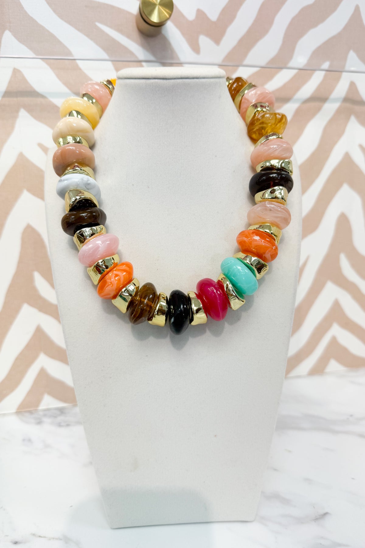 Vibrant + Gold Marble Beaded Necklace
