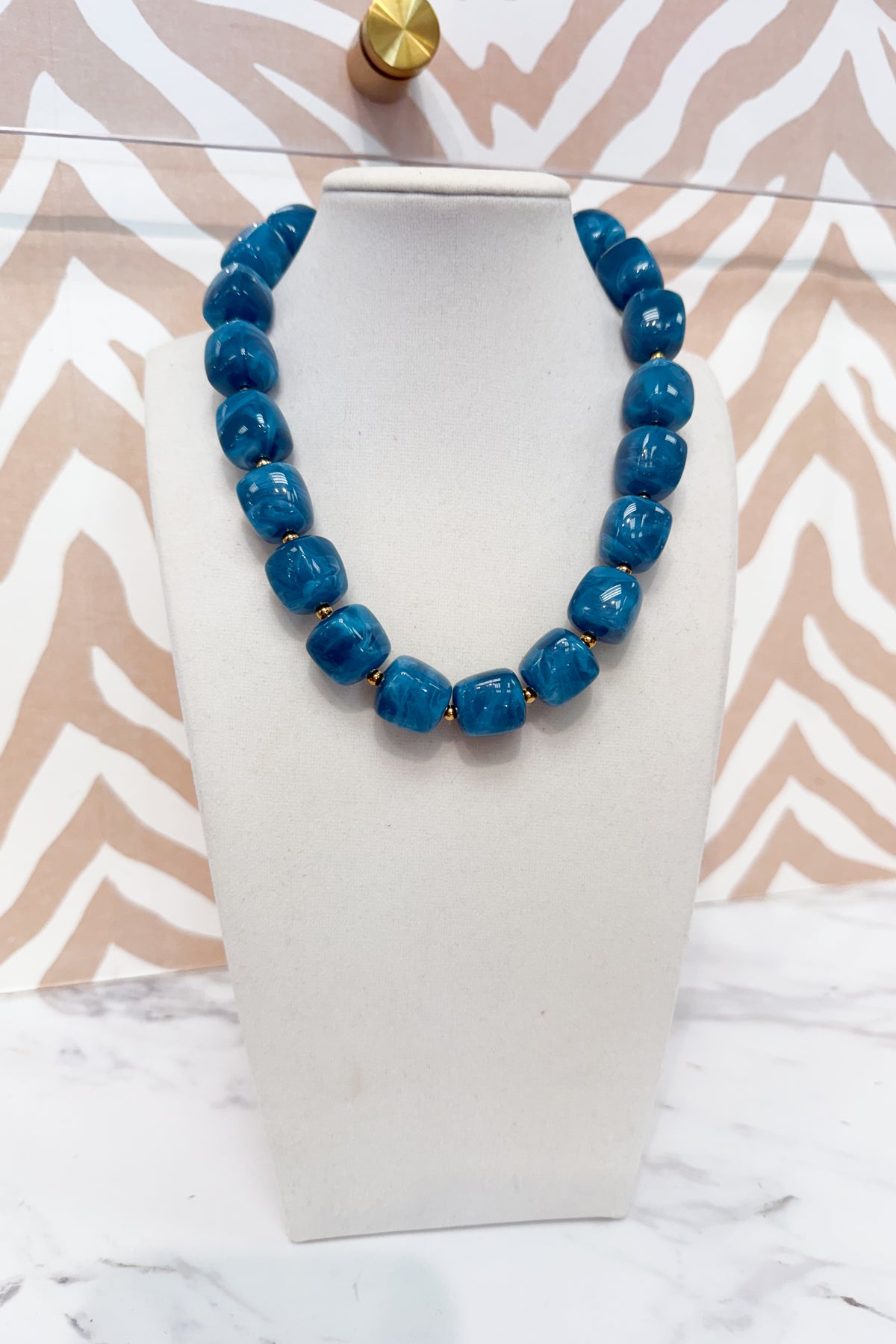 Square Marble Beaded Necklace in Teal