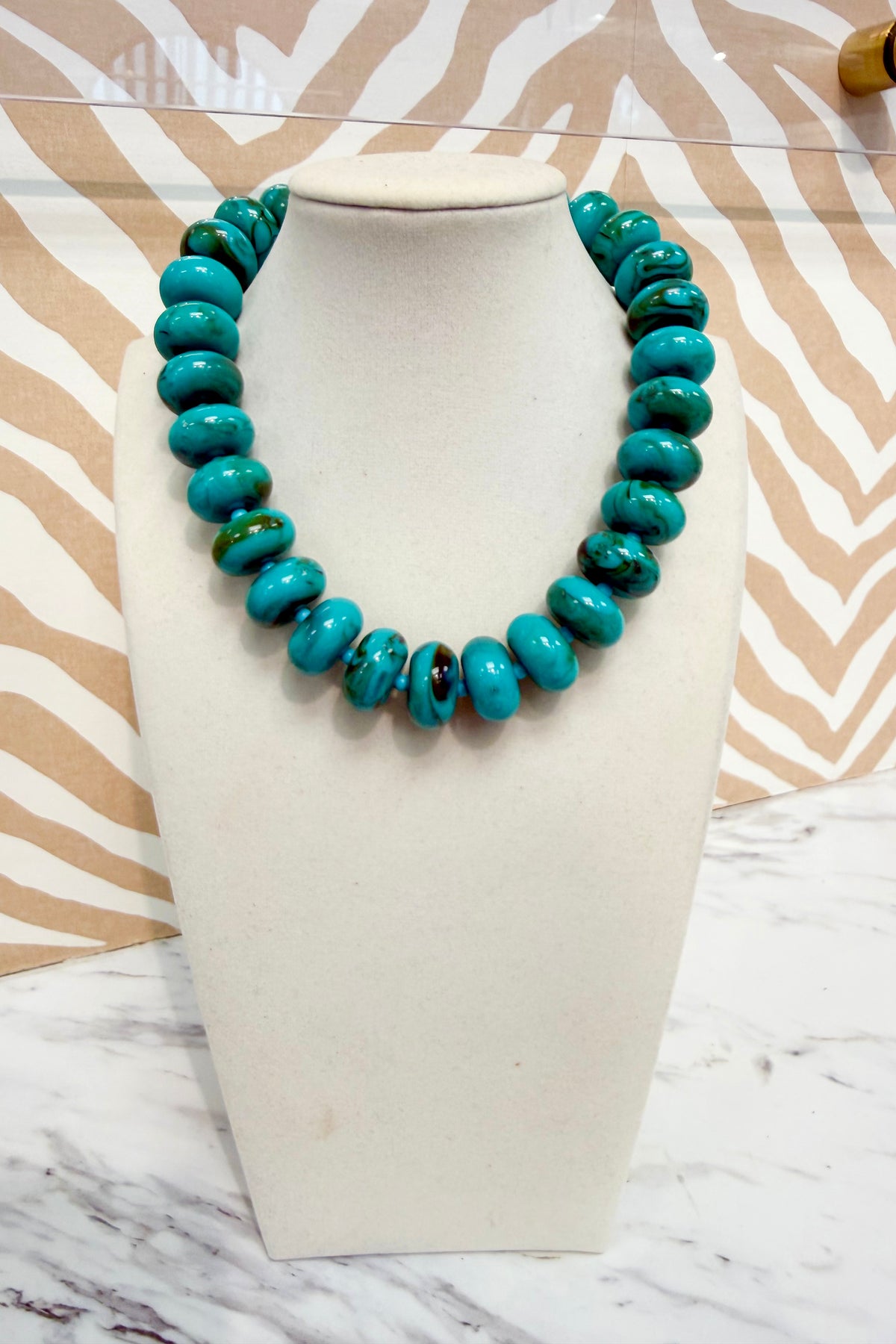 Round Marble Beaded Necklace in Turquoise