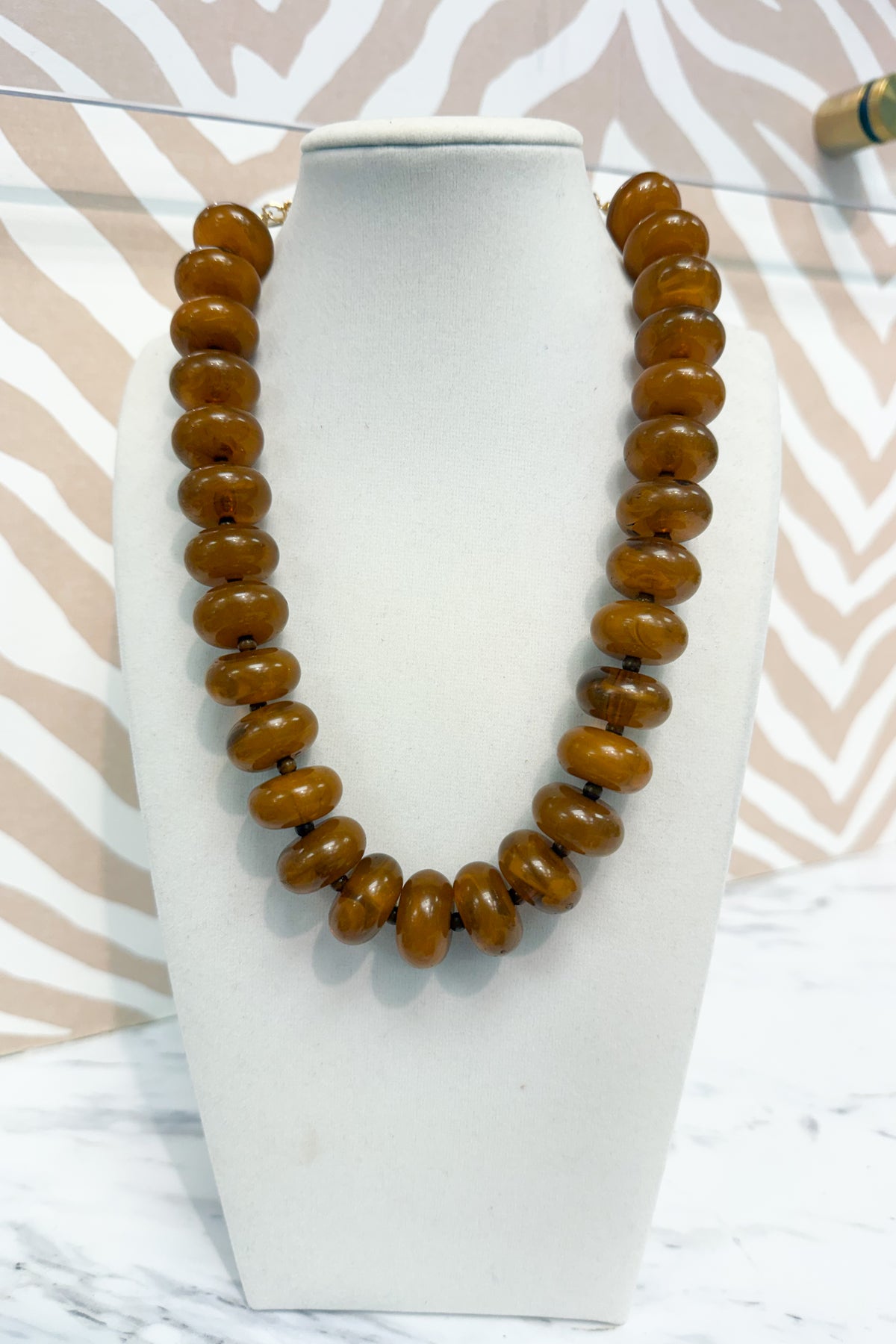 Round Marble Beaded Necklace in Brown