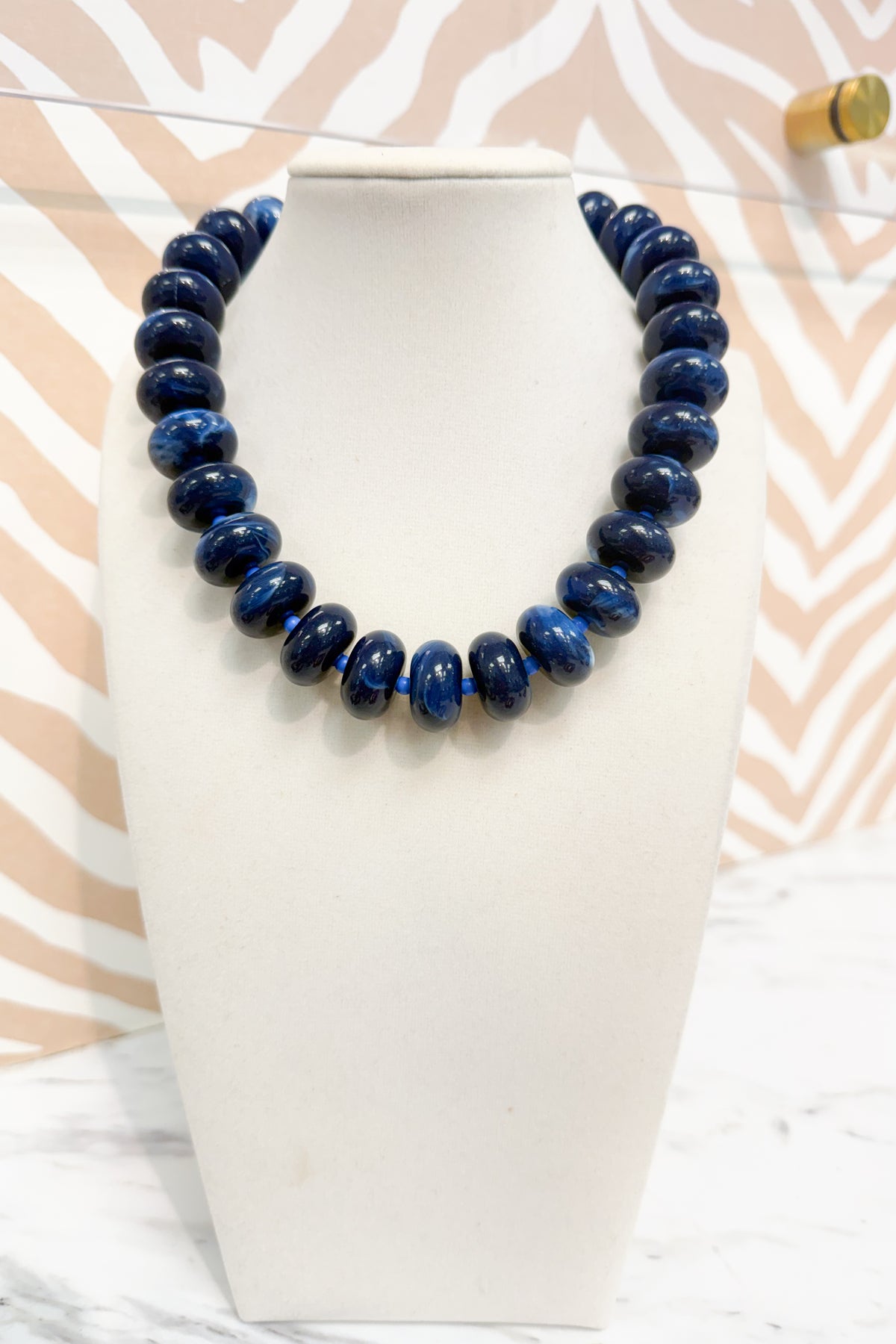 Round Marble Beaded Necklace in Royal Blue