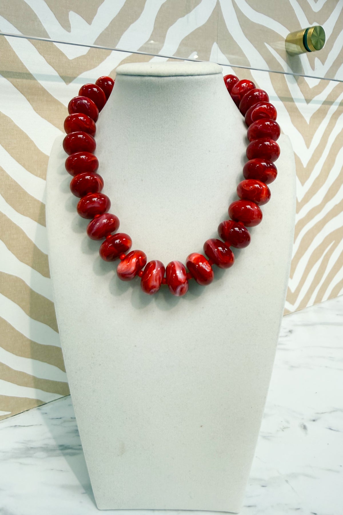 Round Marble Beaded Necklace in Red