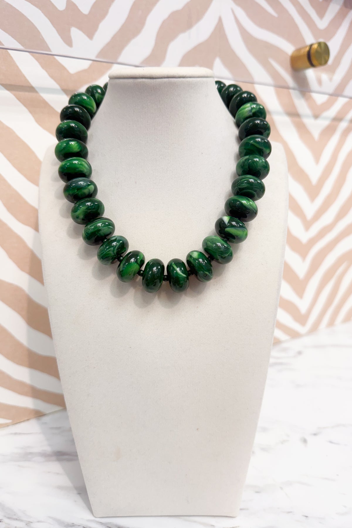Round Marble Beaded Necklace in Hunter Green