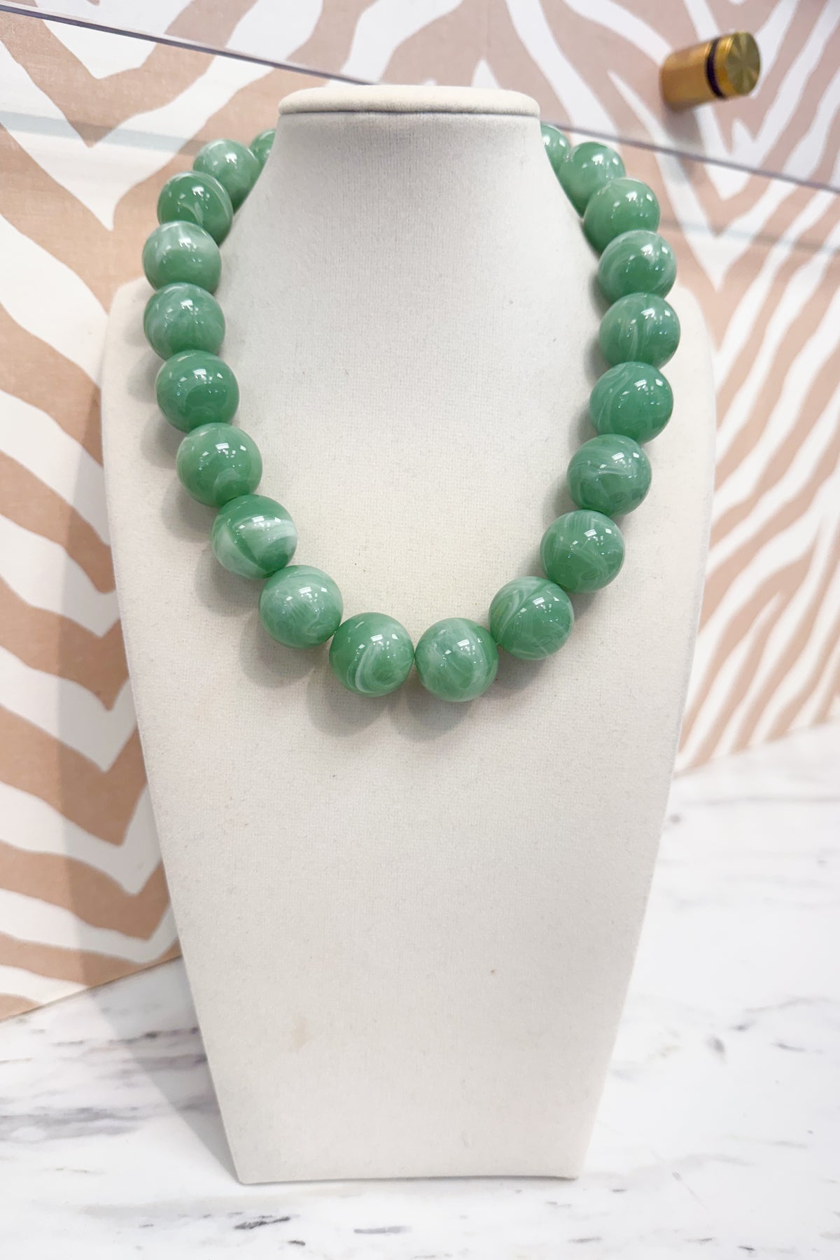 Circle Marble Beaded Necklace in Sage