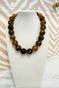 Circle Marble Beaded Necklace in Caramel