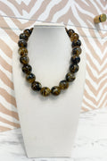 Circle Marble Beaded Necklace in Brown Mix