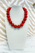 Circle Marble Beaded Necklace in Red
