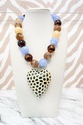 Circle Beaded Medium Cheetah Heart Pendant Necklace in Multicolor