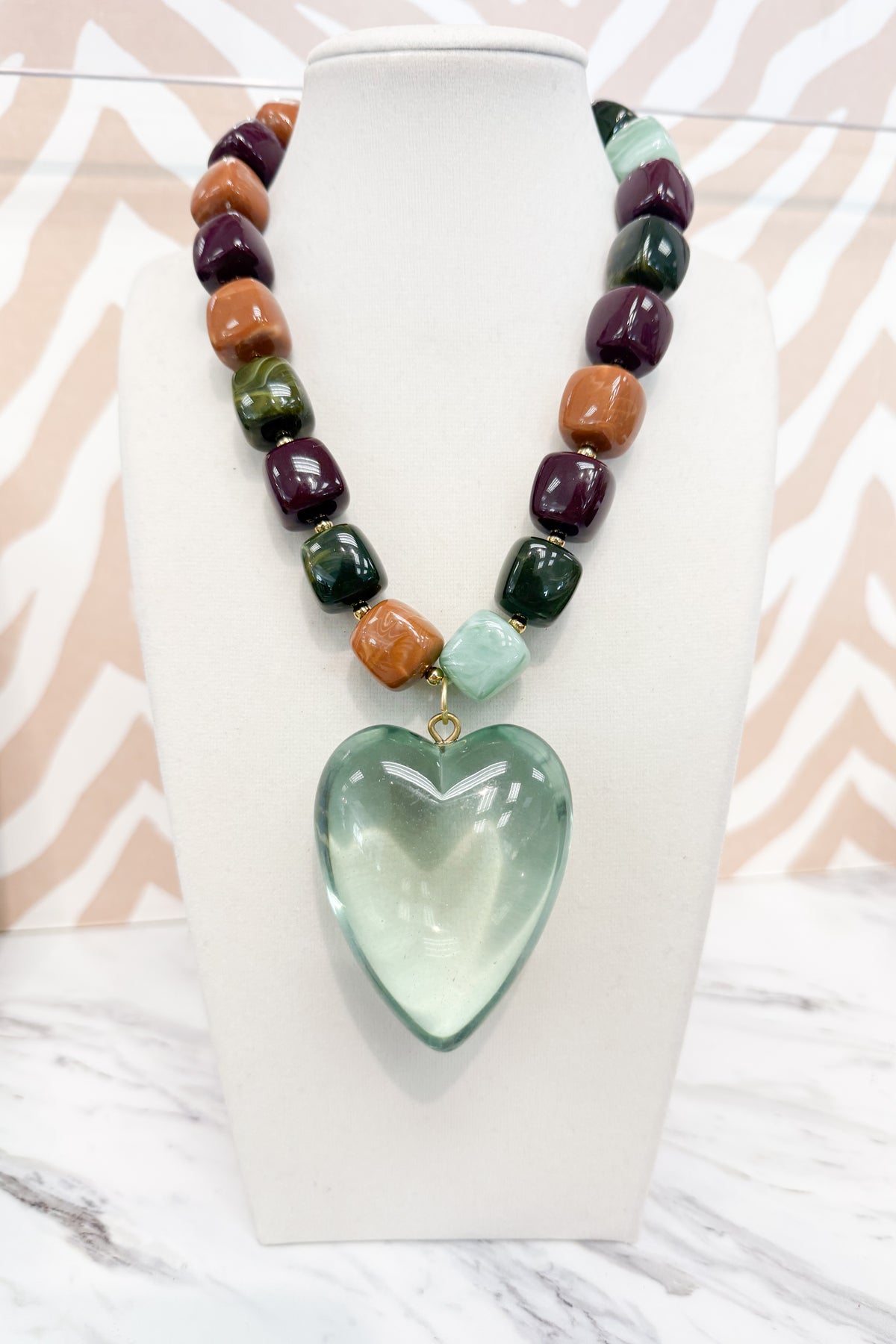 Square Beaded Medium Heart Pendant Necklace in Multicolor