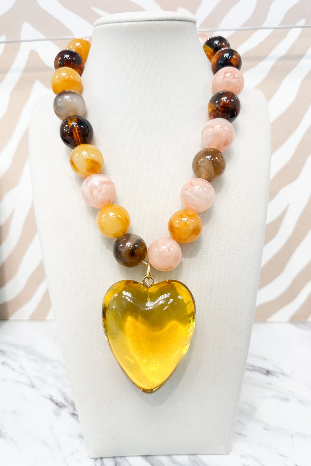 Circle Beaded Medium Heart Pendant Necklace in Fall Sunset
