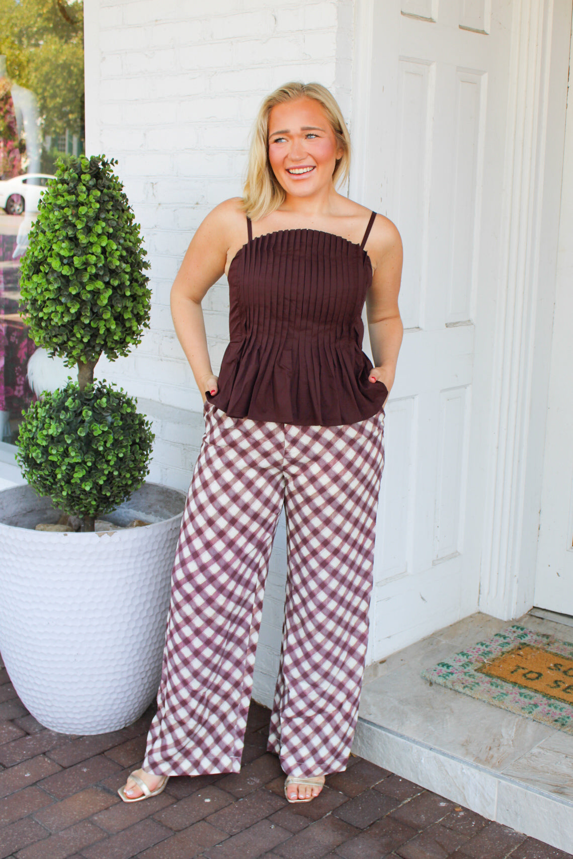 Flatter Me Pleated Top - Brown