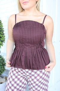 Flatter Me Pleated Top - Brown