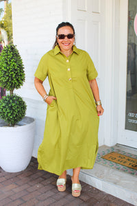 Sloane Short Sleeve Midi Dress - Martini Olive