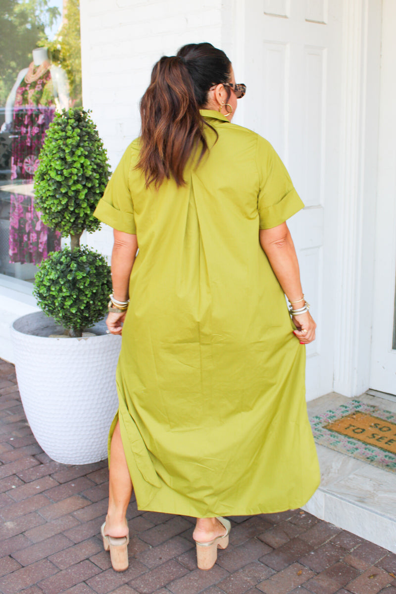 Sloane Short Sleeve Midi Dress - Martini Olive