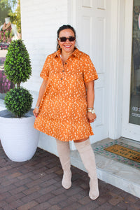 Oh Deer Printed Mini Shift Dress - Camel