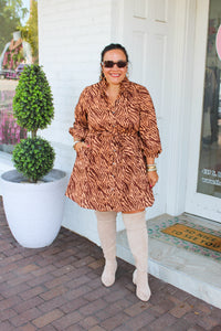 She’s Wild Zebra Belted Mini Dress - Taupe