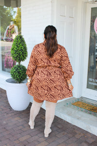 She’s Wild Zebra Belted Mini Dress - Taupe