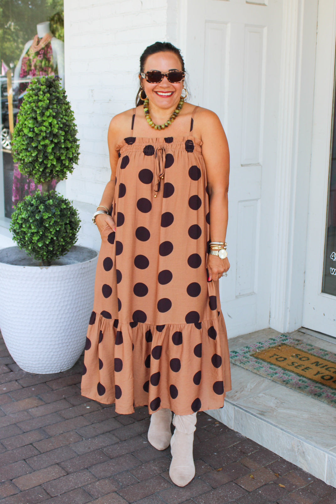 Dottie Dots Maxi Dress - Camel