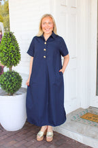 Sloane Short Sleeve Midi Dress - Navy