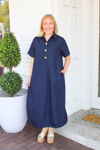 Sloane Short Sleeve Midi Dress - Navy