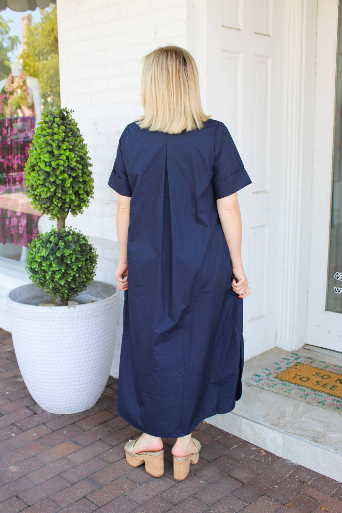 Sloane Short Sleeve Midi Dress - Navy