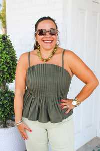 Flatter Me Pleated Top - Army