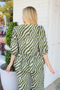 Wild Chase V-Neck Babydoll Top - Olive