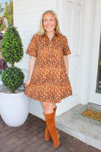 Oh Deer Printed Mini Shift Dress - Brown