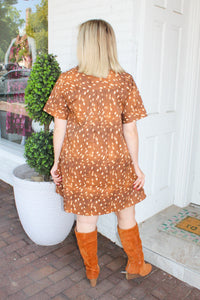 Oh Deer Printed Mini Shift Dress - Brown