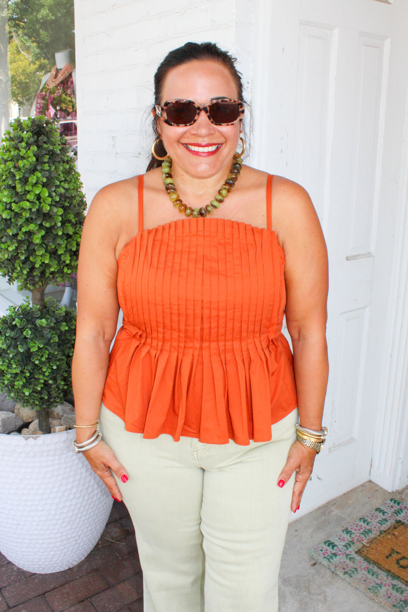 Flatter Me Pleated Top - Cinnamon