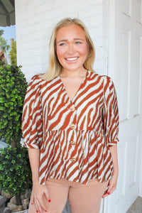 Wild Chase V-Neck Top - Camel