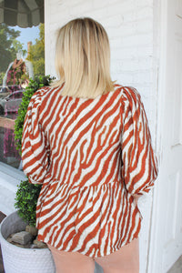 Wild Chase V-Neck Top - Camel