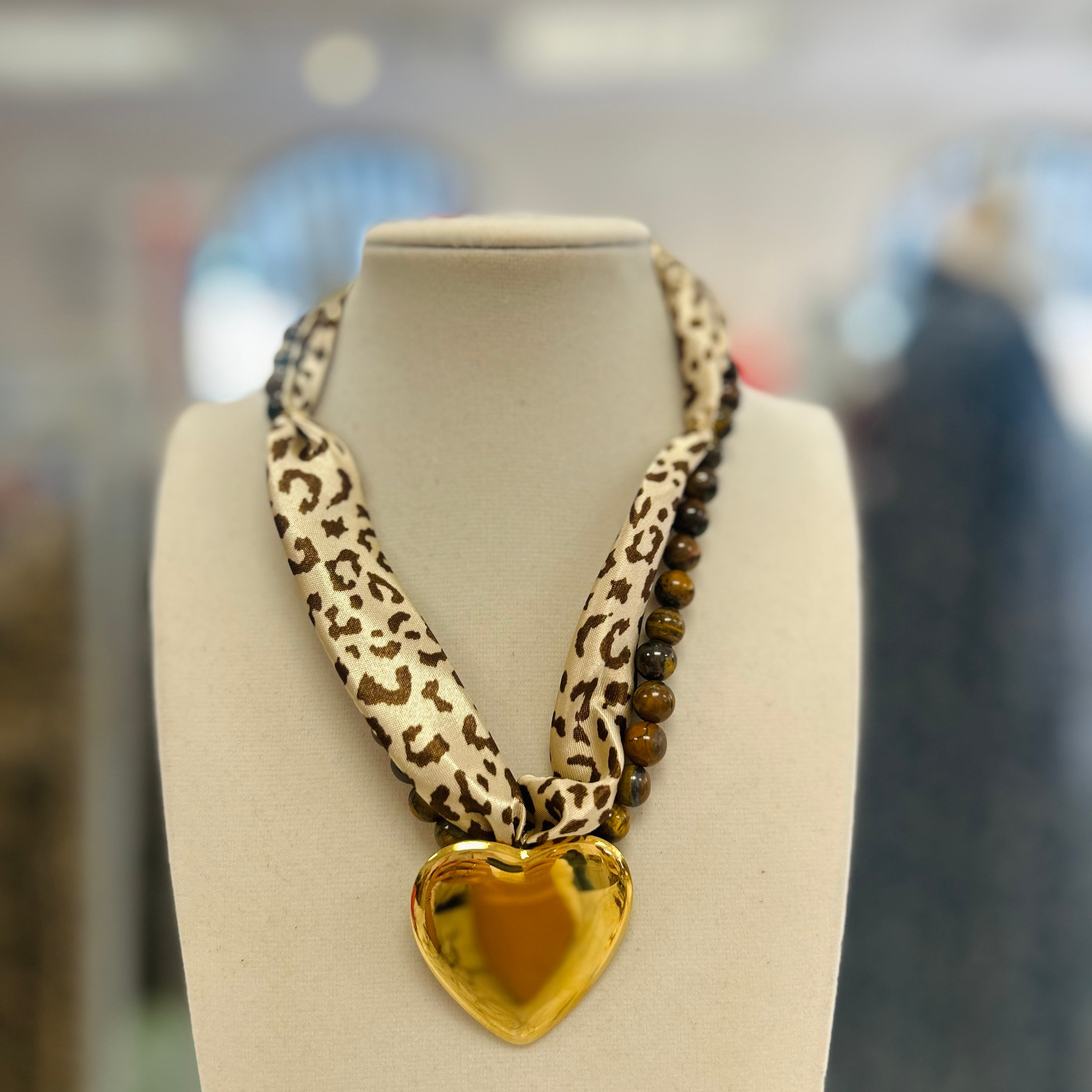 Beaded Cheetah Scarf Necklace