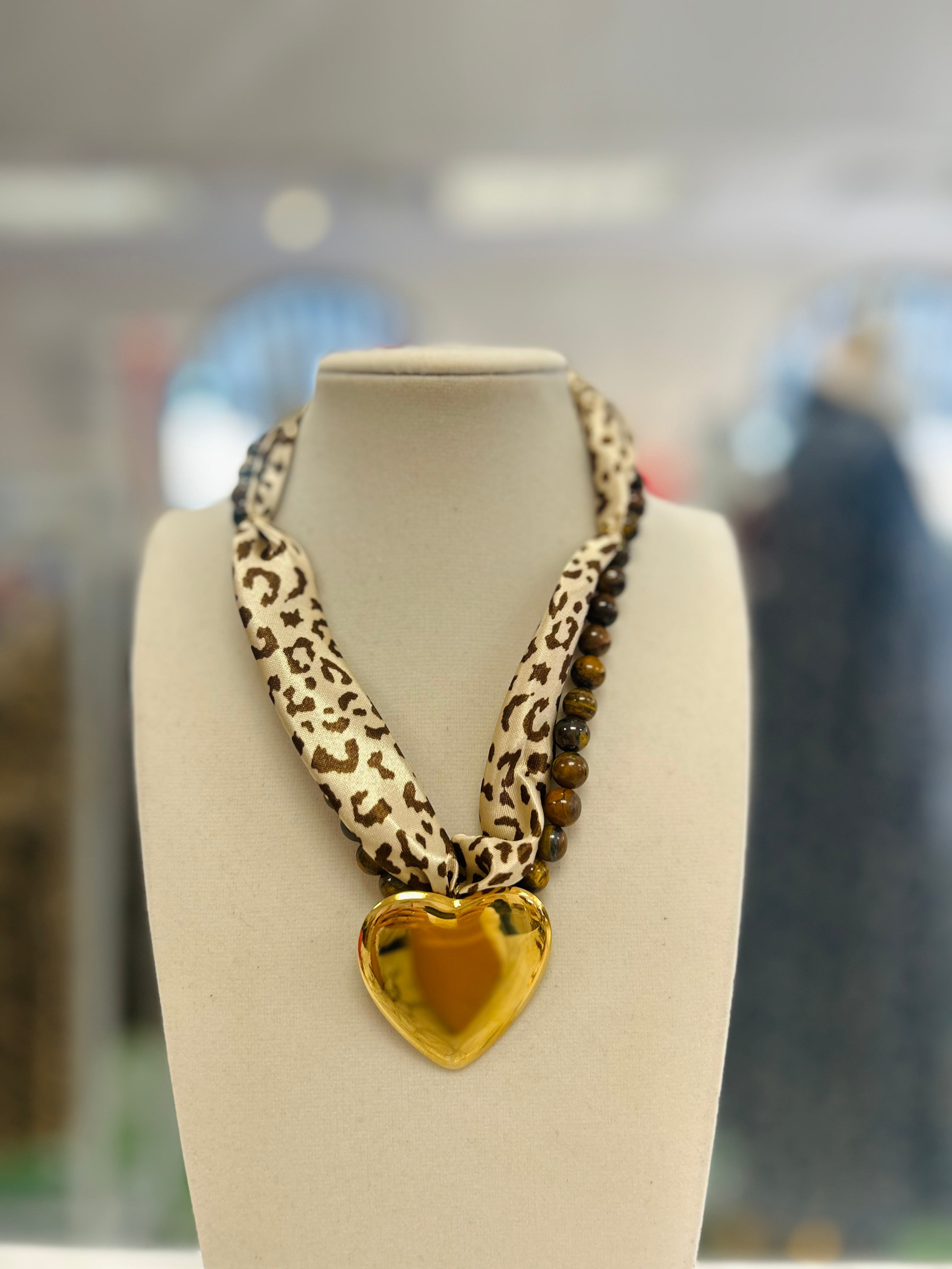 Beaded Cheetah Scarf Necklace