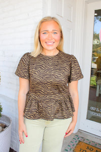 Wildy Written Peplum Top - Olive