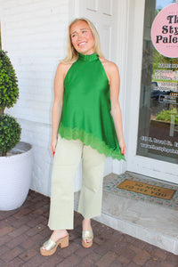Girls Night Out Lace Detailed Top - Pine