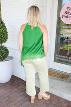 Girls Night Out Lace Detailed Top - Pine