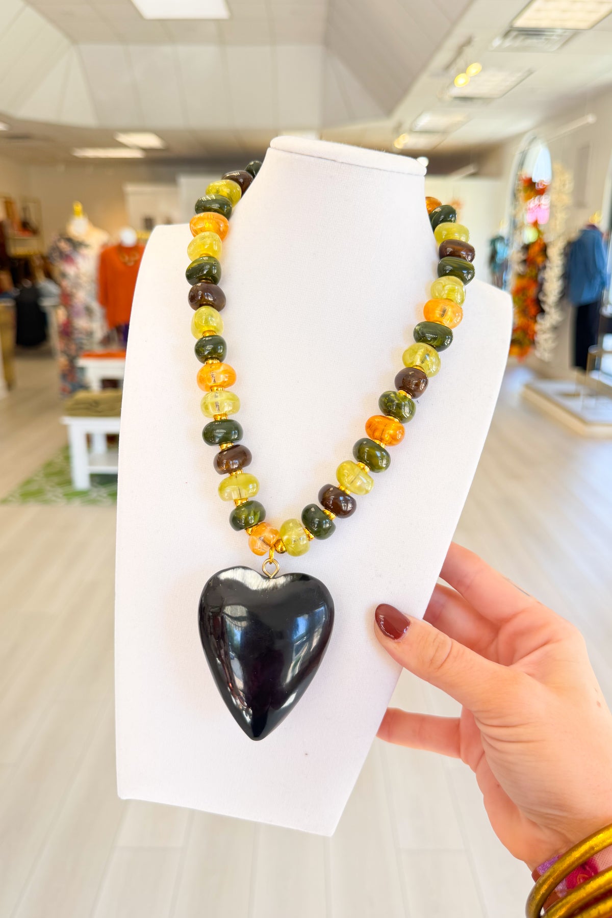Love Struck Heart Necklace - Olive Multi