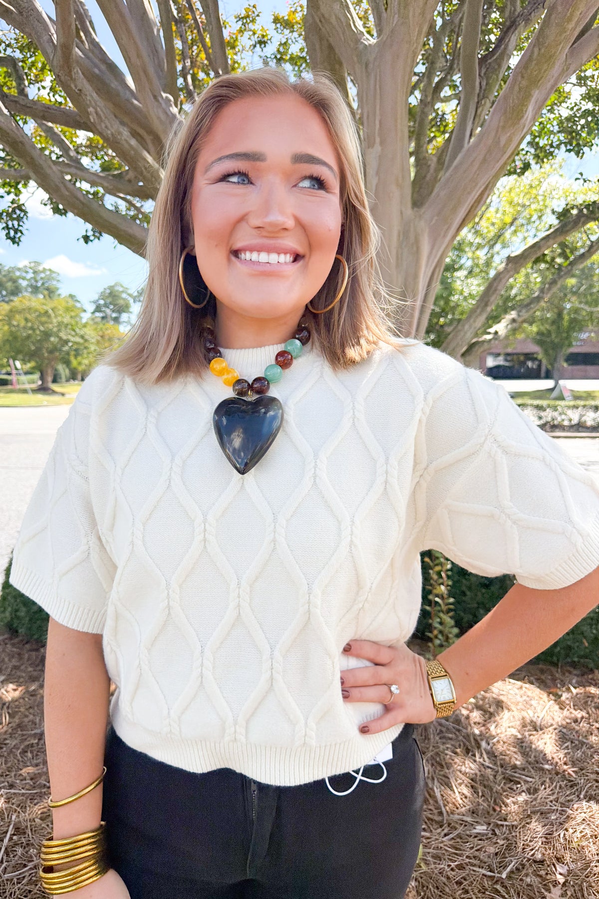 Throw On + Go Short Sleeve Sweater in Ecru