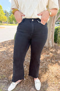 Acid Washed High Waisted Frayed Hem Bootcut Pant in Black