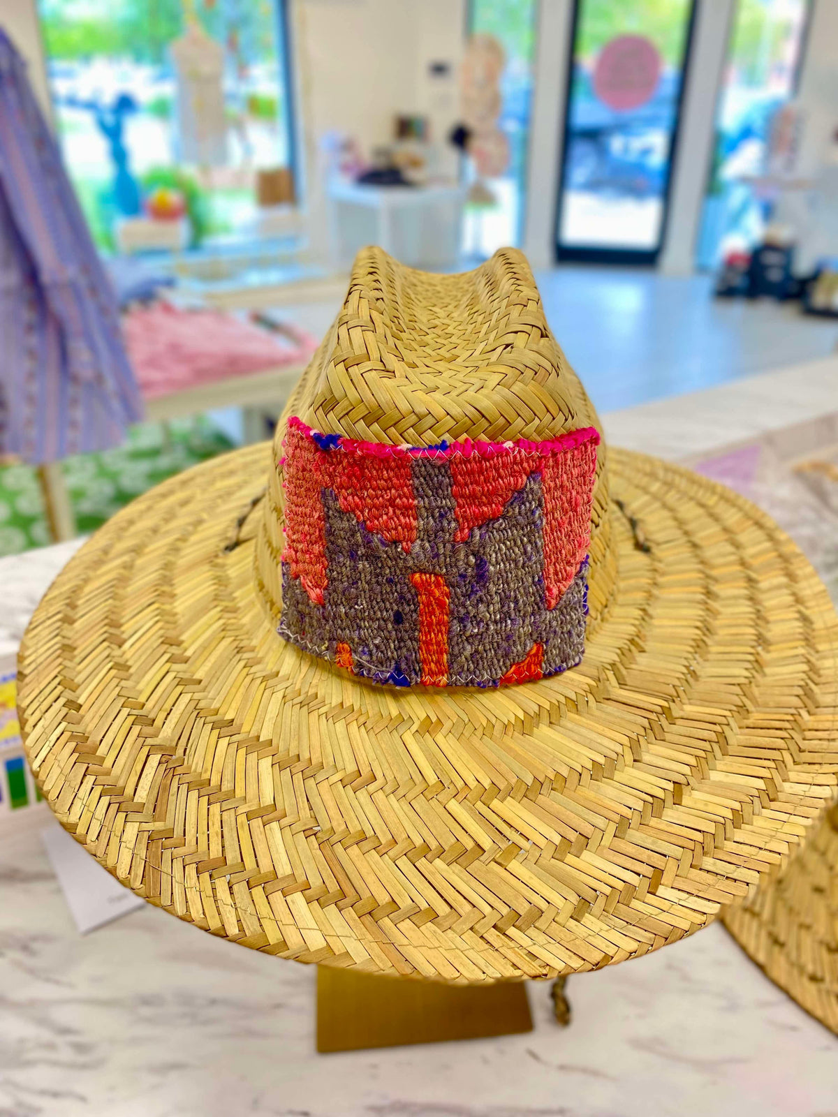 Orijinal lifeguard straw hat / pink, purple. gray, orange patch
