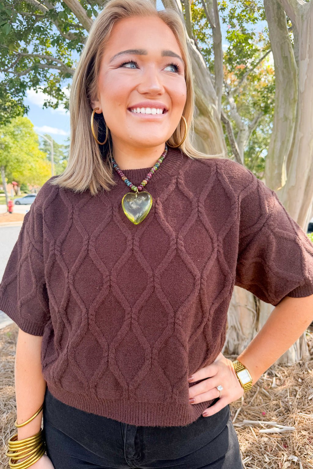 Throw On + Go Short Sleeve Sweater in Brown