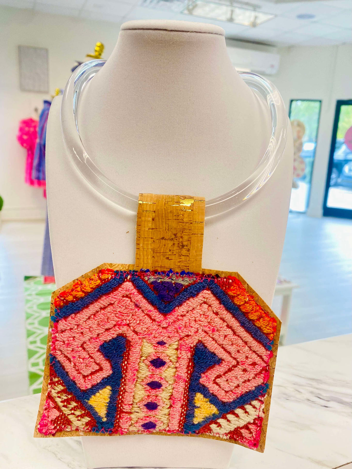 ORIJINAL Clear Acrylic Pendant Necklace - Pink, Blue, Tan, Orange patch