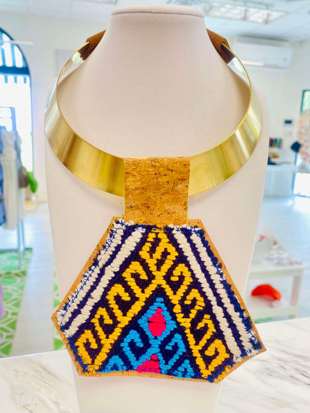 ORIJINAL Brass Pendant Necklace - Yellow, Navy, White, Blue, Pink Patch