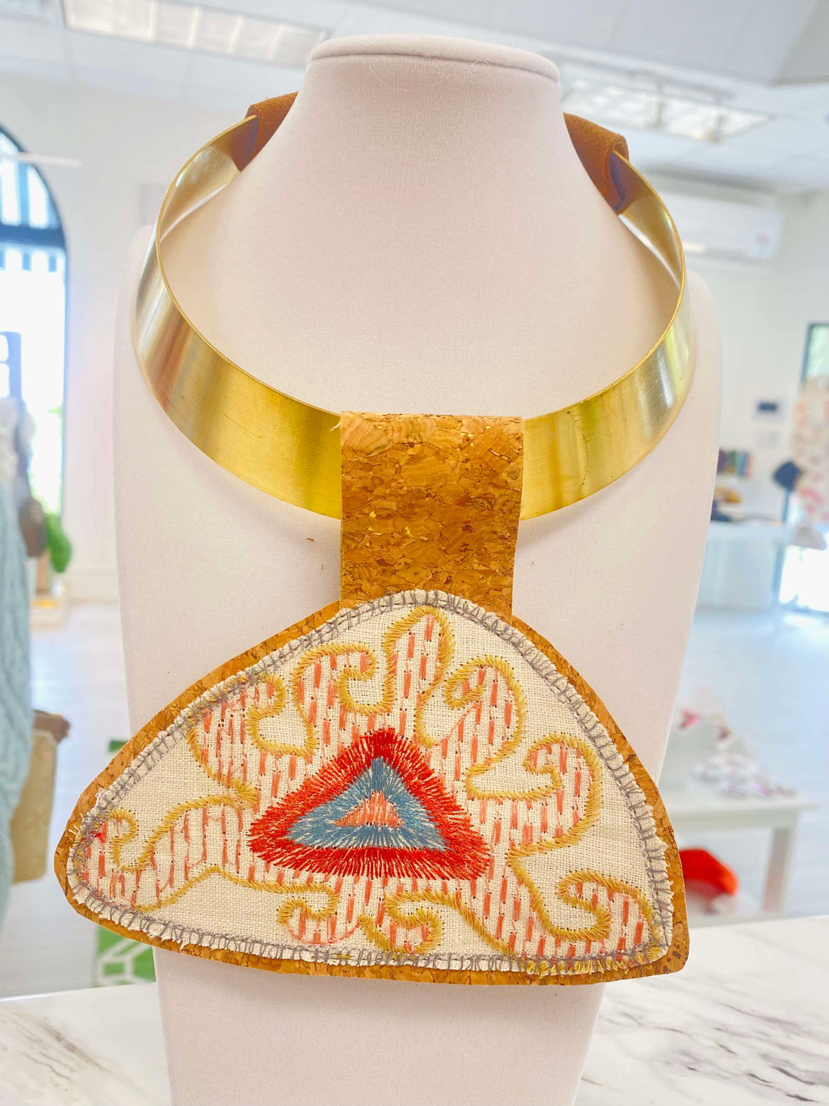 ORIJINAL Brass Pendant Necklace - Coral, Tan, Blue, Pink Patch