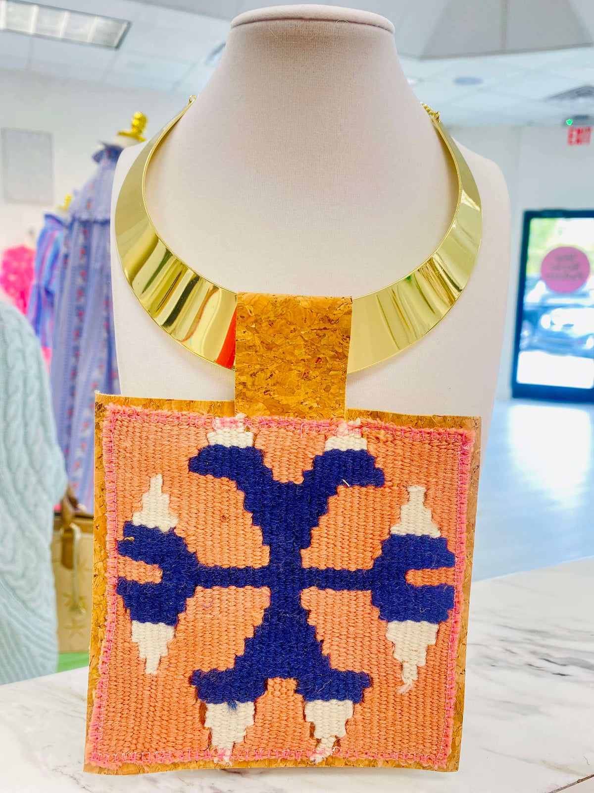 ORIJINAL Shiny Pendant Necklace - Coral, White, Navy Patch